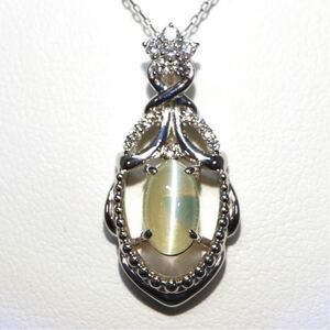 ＊Pt900 /Pt850天然ダイヤモンド/天然クリソベリルキャッツアイペンダント＊m 4.1g chrysoberyl diamond jewelry EB0/EB8