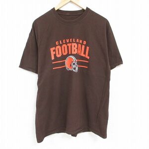 XL/古着 半袖 Tシャツ メンズ NFL クリーブランドブラウンズ クルーネック 茶 ブラウン アメフト スーパーボウル 24feb12 中古