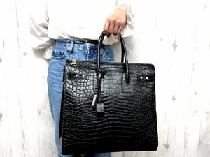 極美品 新品同様 SAINT LAURENT PARIS サンローラン パリ YSL サックドジュール ラージ トート バッグ クロコダイル型 黒 A4可 メンズ70991