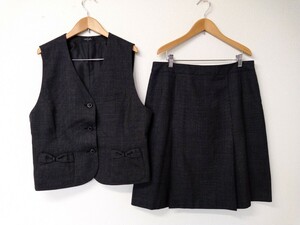 【中古】19号 ハイナック Pieds製 /事務服 OL 会社制服 受付 ベスト スカート ブラウス３点セット/ おしゃれ 可愛い/大きいサイズ