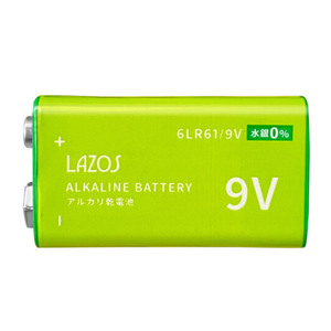 9V形 角電池 アルカリ乾電池 006P Lazos/0445ｘ３個セット/卸/送料無料