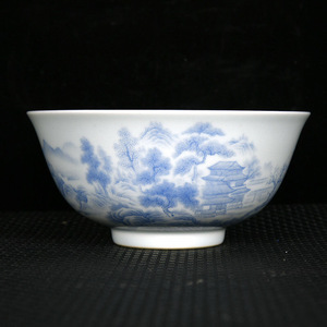 ▽鴻▽ 清 乾隆年製款 瑪瑙藍 山水紋 供碗 古陶瓷品 置物 古賞物 中国古玩 中国古美術
