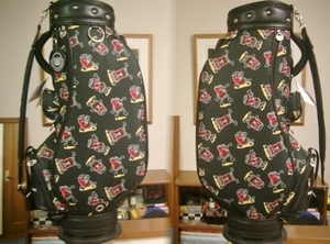 ☆未使用　ＭＵ　ウエサコ　レディース　缶モチーフ・デザイン　プリント柄　合繊素材　黒カラフル　ゴルフバッグ