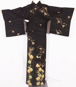 手織り紬 訪問着 袷 正絹 濃茶暈し 梅花 刺繍梅花文 Lサイズ ki26427 着物 シルク オールシーズン 送料無料 中古美品