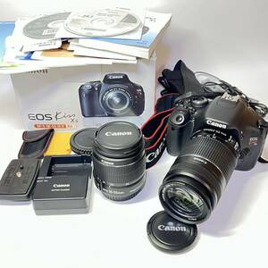 1円~【通電確認済み】キャノン Canon EOS Kiss X5 ZOOM LENS EF-S 55-250mm / 18-55mm デジタル　一眼レフカメラ ボディ レンズ 箱付き yt