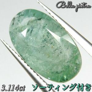 大粒！3.114ct★非加熱☆希少☆天然ブルーグリーントルマリン オーバル ルース 裸石 宝石 天然石 日本宝石科学協会ソーティング付き 31