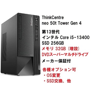 【領収書可】新品 爆速(32GBメモリ) Lenovo ThinkCentre neo 50t Core i5-13400/32GB メモリ/256GB SSD/DVD±R/カスタマイズ可 