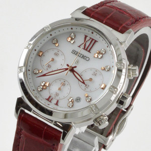 動作品 良品 SEIKO(セイコー) 腕時計 ルキア SSVS021/V175-0DF0 レディース 20周年記念限定モデル/クロノグラフ/14Pダイヤ 白
