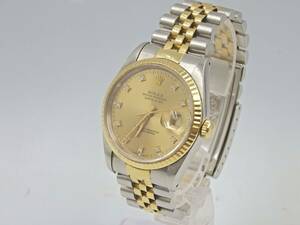 ◇ROLEX/ロレックス/DATE JUST/デイトジャスト/16233/SS×YG/ゴールド文字盤/自動巻き/S番/旧P/10Pダイヤ/旧J/ギャランティ・箱付き/稼動品