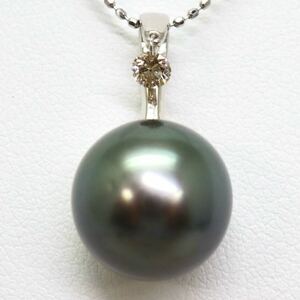 ＊K18WG南洋黒蝶真珠/天然ダイヤモンドペンダント＊b 約4.1g 約50.0cm 黒真珠 パール pearl diamond jewelry necklace pendant EA8/EA9