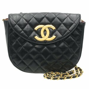 ★Z1451 良好!! シャネル マトラッセ ココマーク プッシュロック レザー チェーン ショルダーバッグ ブラック W20cm CHANEL レディース★