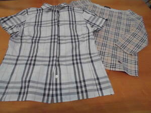 バーバリーロンドン2枚セット　（程度良系）レディースチェック柄半袖シャツ（隠しボタン）＆7分袖Tシャツ　
