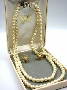 ■パール(詳細不明) 真珠 2連 ネックレス(SILVER シルバー金具 刻印有) イヤリング セット レディース 総重量約67.38g サイズは画像にて 