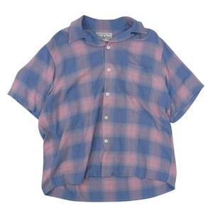 WACKO MARIA ワコマリア 22SS OMBRE CHECK OPEN COLLAR SHIRT オンブレチェック オープンカラー シャツ チェック ピンク系 M【中古】