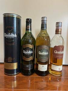 売り切り 未開栓 グレンフィディック 12年　その他おまけ 空き瓶２本 Glenfiddich 　スペイサイド　空瓶　リサイクル 旧ボトル