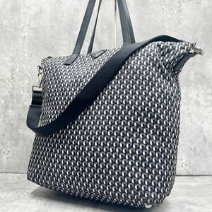 【希少/美品】PRADA プラダ トートバッグ ショルダー ハンド メンズ ビジネス サフィアーノレザー 三角ロゴプレート 総柄 A4収納 ナイロン