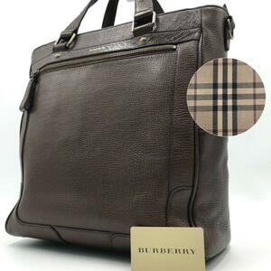 現行モデル/美品/定価12万●バーバリー BURBERRY メンズ ビジネス A4収納可 ハンドバッグ トート 内側ノバチェック レザー ブラウン 書類鞄