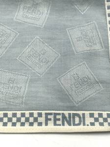 FENDI　フェンディ スカーフ　ハンカチ　ライトブルー　縁チェック　コットン　44×44