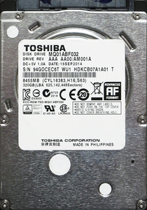 TOSHIBA MQ01ABF032 2.5インチ 7mm SATA600 320GB 253回 16159時間