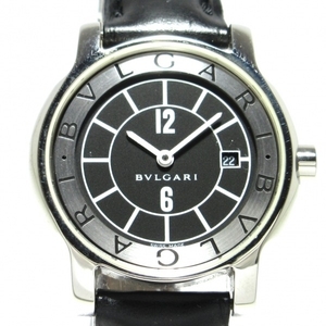 BVLGARI(ブルガリ) 腕時計 ソロテンポ ST29S レディース 革ベルト 黒×シルバー