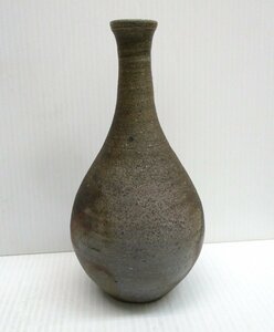 ★ 94729 花瓶 鶴首 備前焼 直径10x高さ19.5cm 陶印有 中古 ★