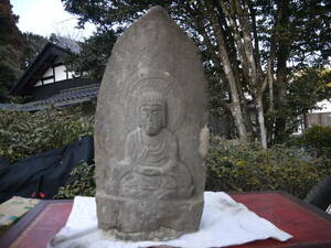 【TS30206】石仏「弘法大師？」江戸中期　瞑想中の弘法大師様 希少 レア サイズ W28ｘＤ１６ｘＨ５６cm 重さ35kg