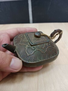 時代物　中国美術　古銅　銅製　水滴　取っ手龍　書道具