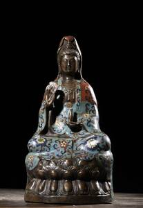 旧蔵 大明・宣德年製 ・銅製・景泰藍・観音菩薩・造像 仏像 極細工 古美術品 L0303