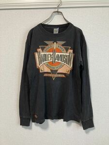 レア！90s HARLEY-DAVIDSON ハーレーダビッドソン 3D EMBLEM ビンテージ ロンT USA製 サイズM☆80s バイク スカル イーグル