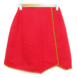 未使用品 ナイスクラップ NICE CLAUP 台形スカート ひざ丈 刺繍 F 赤 ベージュ レッド /FF56 レディース
