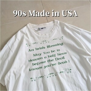 90s USA製　アイルランド祝福の言葉　メッセージ　Tシャツ シングルステッチ　XL Lee