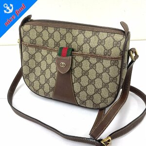 ◆オールドグッチ GUCCI◆シェリーライン GG柄 001 754 6177 4021 ショルダーバッグ ブラウン PVC レザー レディース ヴィンテージ