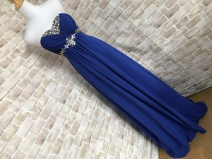 e28027●ドレスワンピース　衣装　ロング　シフォン　ブルー　ビース
