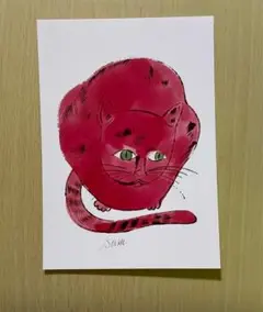 アンディ・ウォーホル  Andy Warhol  猫　レッド ポストカード