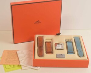 ICH【ジャンク品】 HERMES エルメス BE1.210 スクエア クォーツ レザー 替えベルト付 動作未確認 ジャンク 〈189-240417-ss7-ICH〉