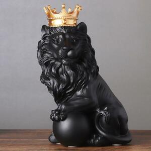 ライオン 王冠 オブジェ ユニーク雑貨 おしゃれ置物 インテリア 黒 ブラック 彫刻動物置物北欧 獅子 ゴールド 風水 プレゼント引っ越し祝い