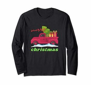 クラシックオールドピックアップレッドトラッククリスマスギフトホリデー 長袖Tシャツ