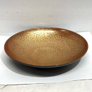 (志木)平安象彦 漆器 菓子皿 菓子鉢 丸皿 直径20cm 赤×金 菓子器 盛鉢 茶道　