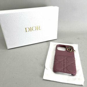 Christian Dior クリスチャンディオール iPhone13Proケース スマホカバー カナージュ ピンク レザー ゴールド金具 レディース[328044
