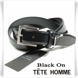 新品1円～★定価0.9万 Black On TETE HOMME テットオム 牛革レザー ビジネスベルト フリーサイズ 本革 黒 ブラック 本物◆1292◆