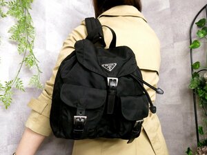 ●超美品●PRADA プラダ●三角ロゴプレート●ポコノ ナイロン カーフ レザー 本革●リュックサック バックパック●黒●SV金具●B5●Js45186