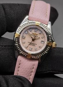 中古美品 ブライトリング BREITLING カリスティーノ ビコロ　B72345 コンビ ピンクシェル ダイヤインデックス デイト レディース クォーツ