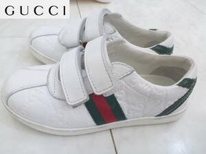 4.5万 美品　GUCCI グッチ ★白ホワイト　キッズ　本革 レザー　シューズ　26　16センチくらい