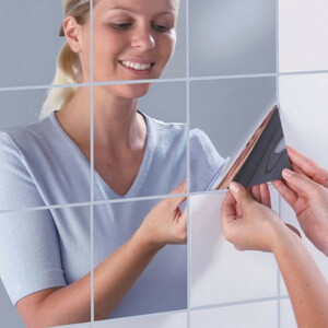 ミラー ウォール ステッカー 16枚セット 割れない鏡 DIY 壁鏡 壁貼りシール 浴室 化粧 光るシール デコレーション インテリア鏡貼 四角形