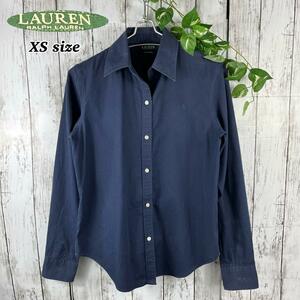 良品☆ LAUREN RALPH LAUREN ローレンラルフローレン シャツ 長袖 トップス Yシャツ カジュアル XS ネイビー C-195