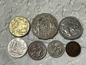 オーストラリア　コイン　硬貨　各種　７種類　古銭　旧硬貨　1ドル　50セント　20セント　10セント　5セント　2セント　1セント