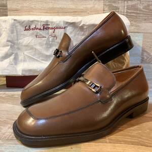 【定価十万程・未使用品】Salvatore Ferragamo フェラガモ ガンチーニ ビットローファー US7 1/2EE 25.5-26.0cm程 ブラウン ダブルコバ