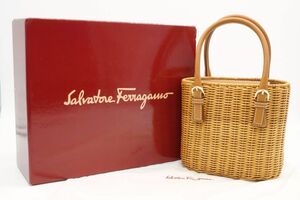 フェラガモ ミニ トート カゴバッグ かご 籠 籐 ラタン 天然素材 レザーハンドル ブラウン Salvatore Ferragamo 8425h2