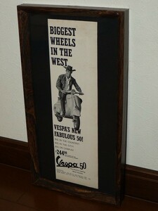 1964年 USA 洋書雑誌広告 額装品 Vespa 50 ベスパ (32.2 x 17.2cm) / 検索用 60s アメリカ 店舗 ガレージ ディスプレイ 看板 サイン 装飾