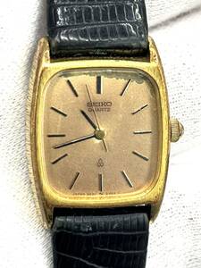 【電池切れ】SEIKO セイコー クォーツ 腕時計 ゴールド文字盤 スクエア レザーベルト ブラック×ゴールド レディース 2621-5220